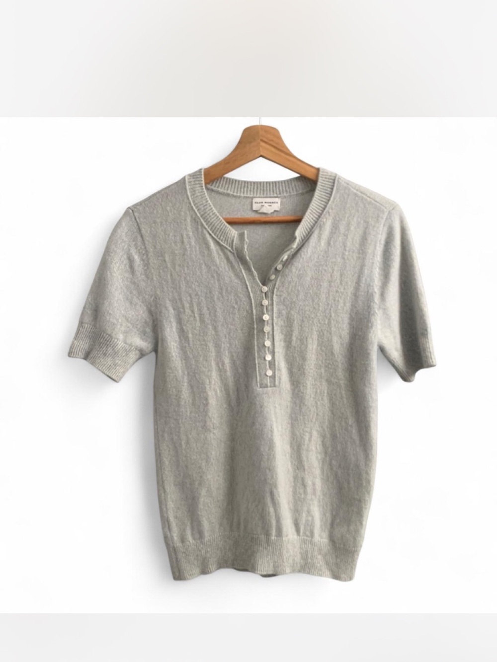 Club Monaco Light Gray Cashmere Henley short sleeve button up shirt size‎ XS